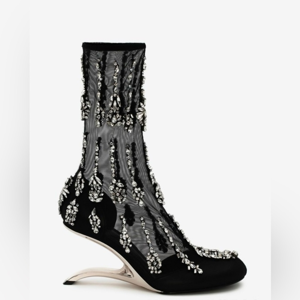 Alexander McQueen Embellished Mesh Sculptural-Heel Boots